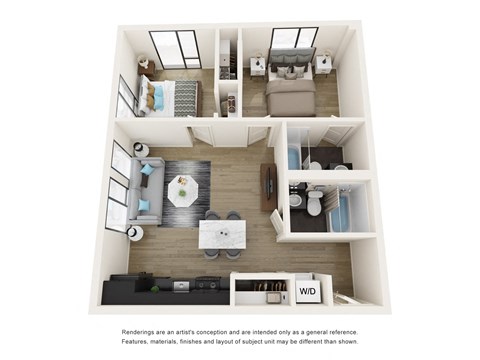 Two Bedroom 2 bath B Floor Plan at Analog Tacoma, Washington, 98402